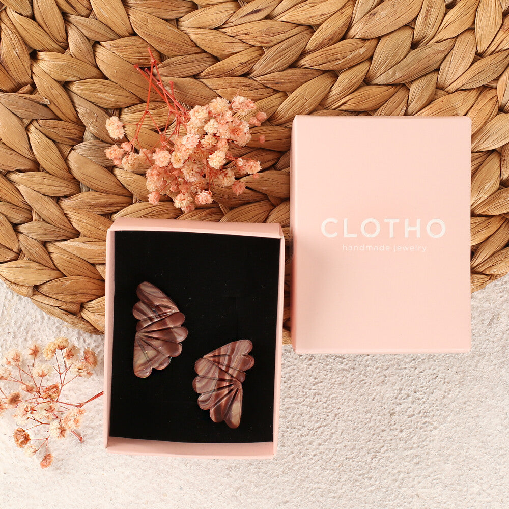 Clotho El Yapımı İstiridye - Kalp Kahverengi Küpe