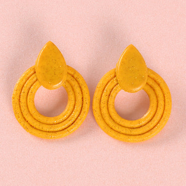 Clotho El Yapımı Yuvarlak Damlalı Sarı Simli Küpe