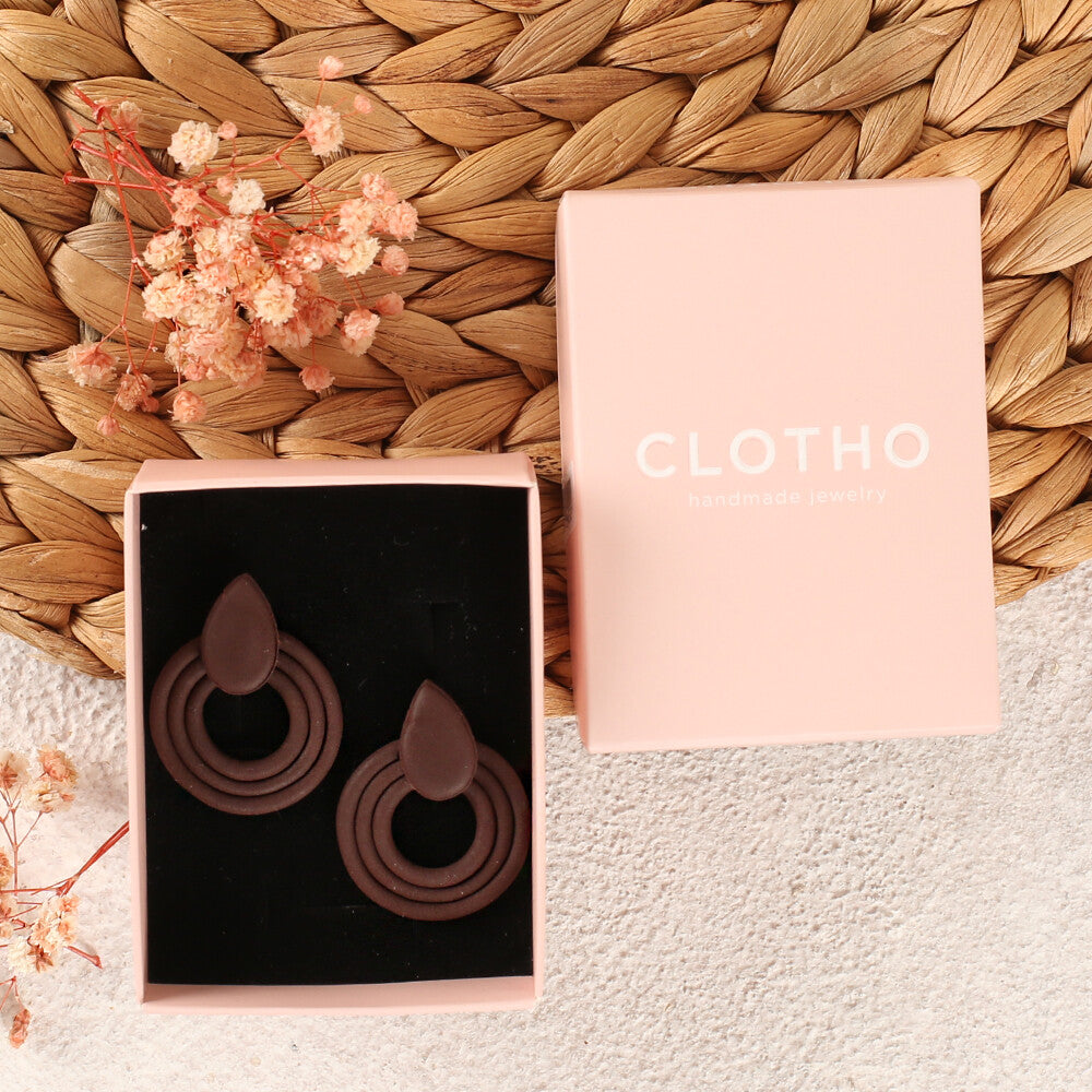 Clotho El Yapımı Yuvarlak Damlalı Kahverengi Küpe