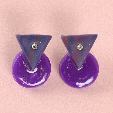 Clotho El Yapımı Taşlı Üçgen Yuvarlak Mor Küpe