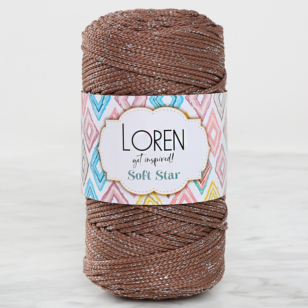 Loren Soft Star Makrome İpi Gümüş Simli Kahverengi RM100