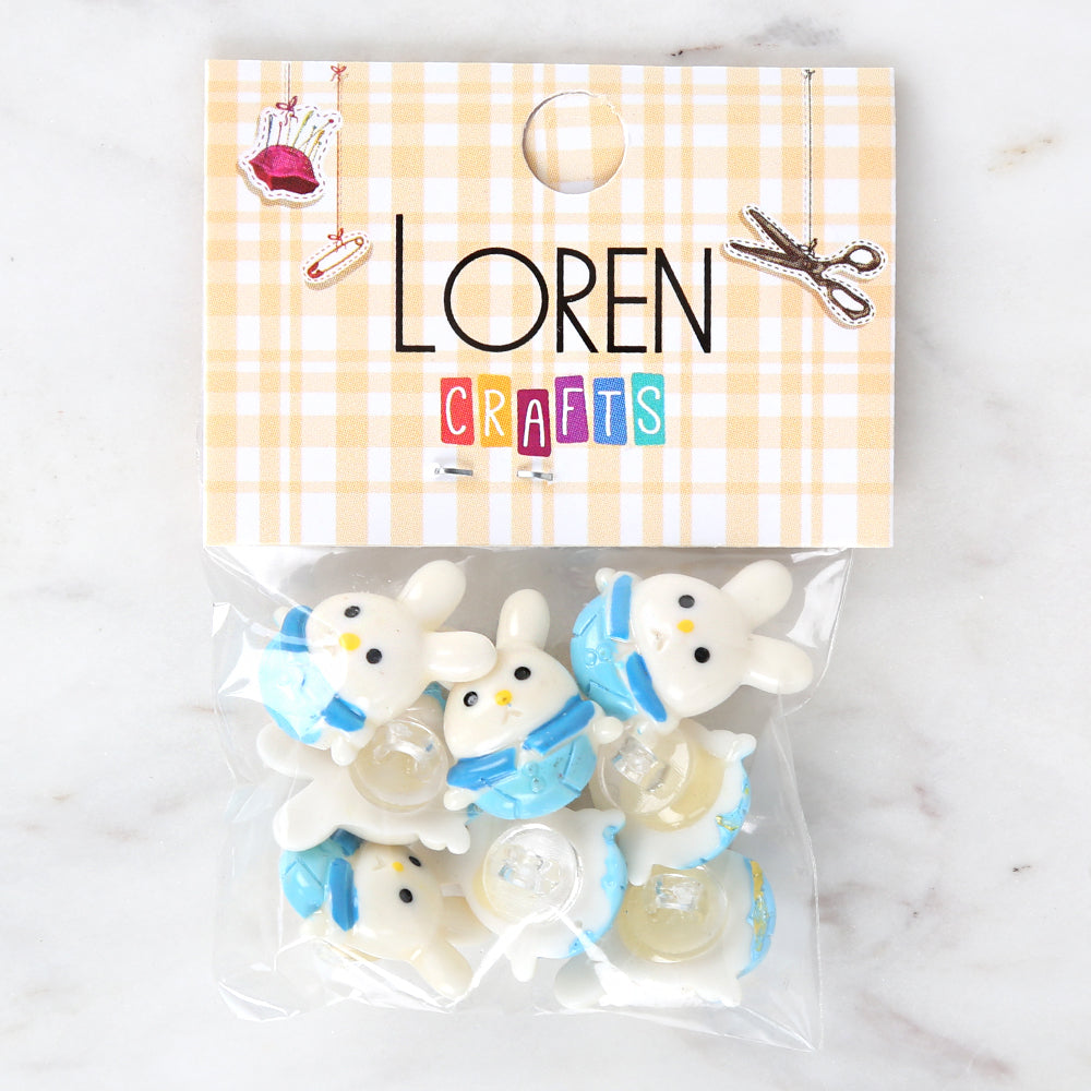 Loren Crafts 8'li Mavi Tavşan Düğme - 3032