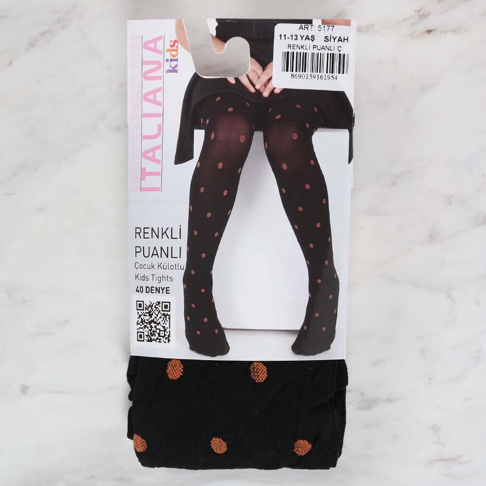 İtaliana 5177 Renkli Puanlı Çocuk Külotlu Çorap, Siyah 11/13 Yaş