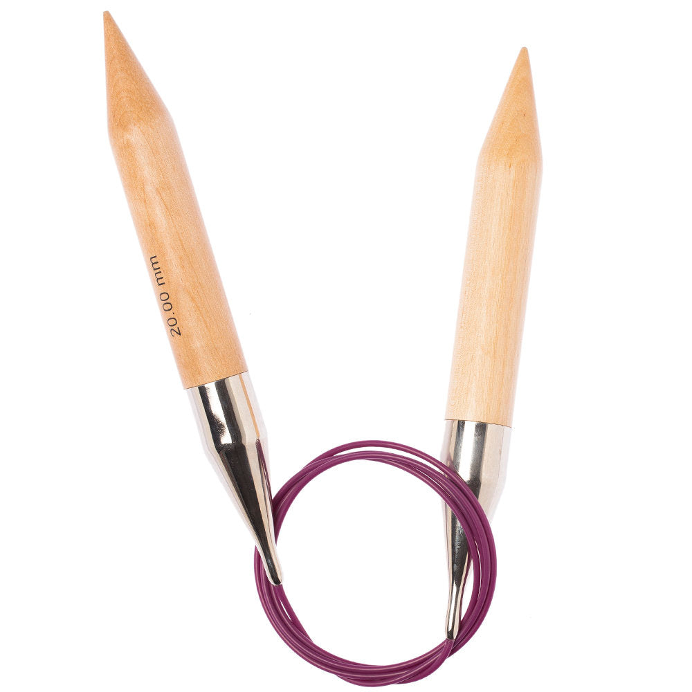 KnitPro Jumbo Birch 20mm 120cm Huş Ağacı Misinalı Şiş- 35360