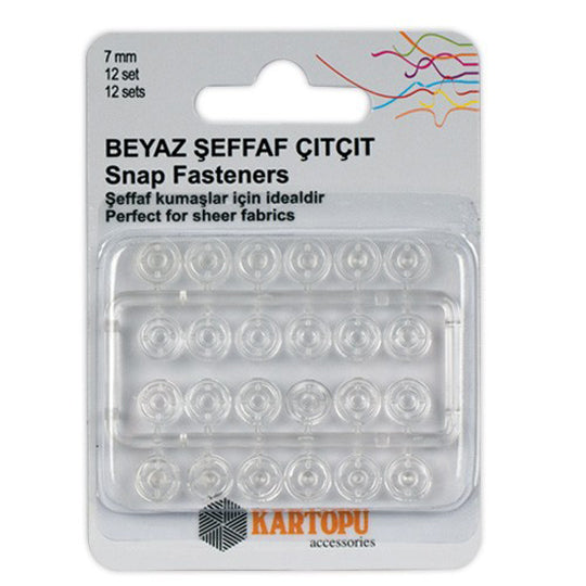 Kartopu 7 mm 12 Set Şeffaf Plastik Çıt Çıt - K007.1.0029
