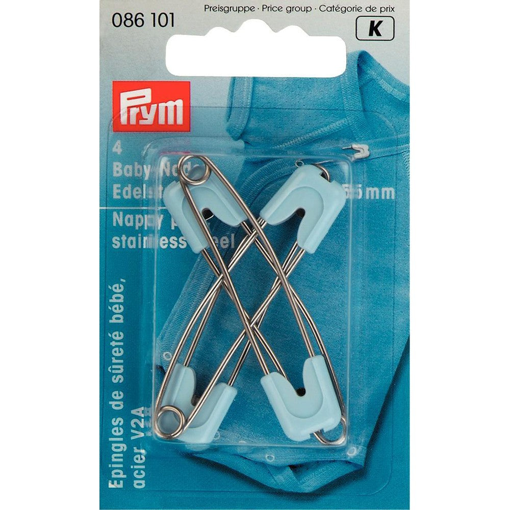 PRYM 4 Adet Mavi Başlıklı Çelik Çengelli Bebek İğnesi - 086101