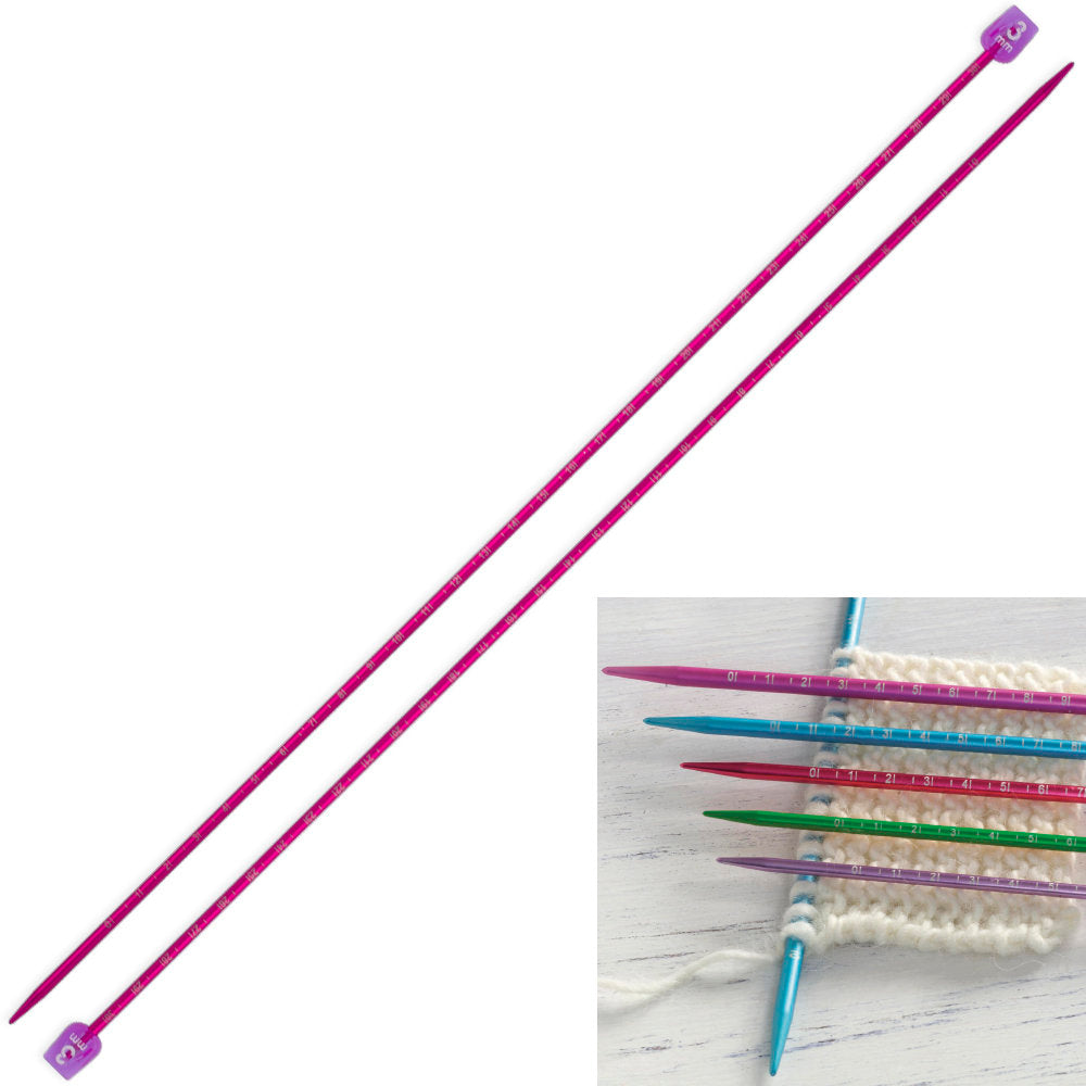 Pony Measure 3 mm 35 cm Kırmızı Cetvelli Alüminyum Örgü Şişi - 34505