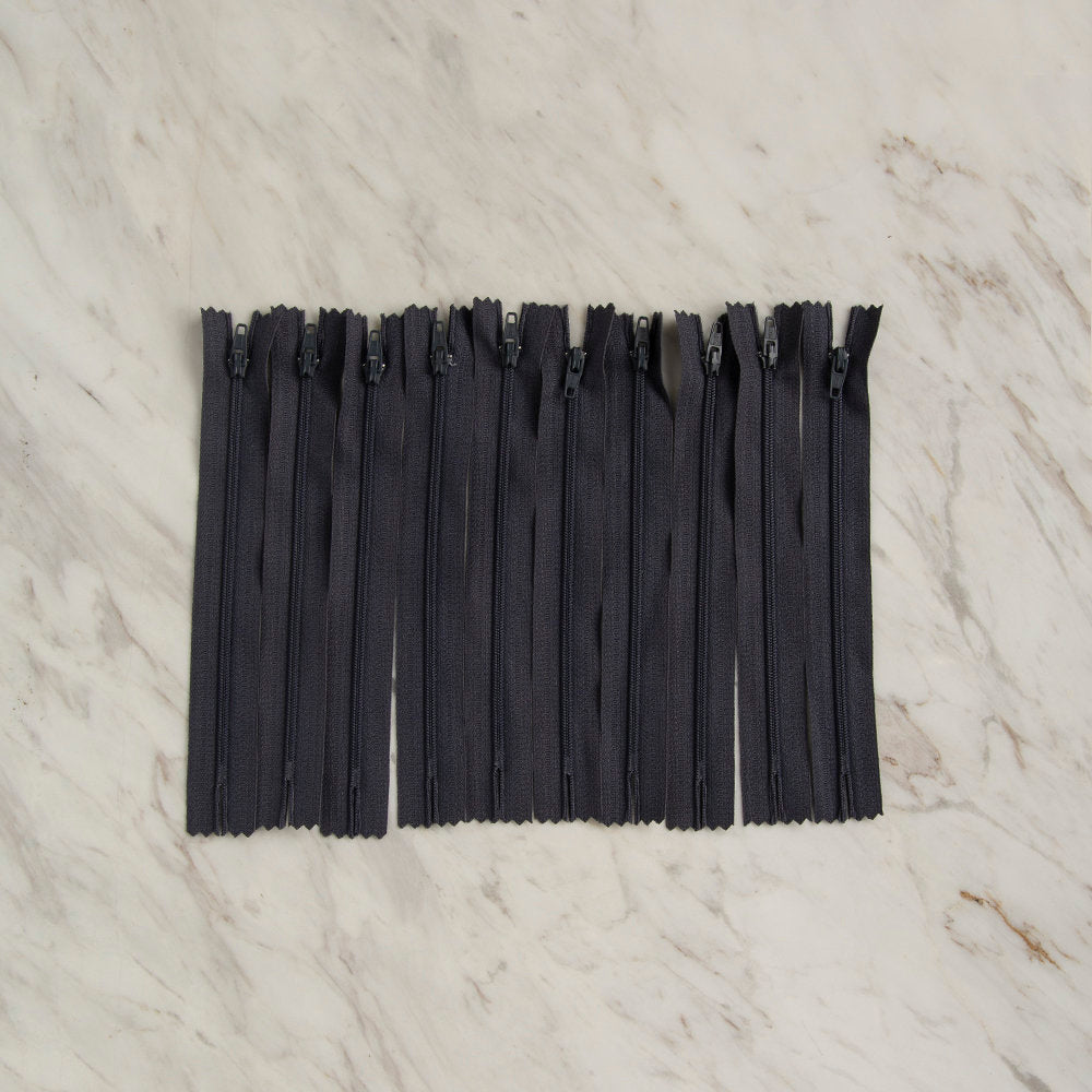 Loren 10 adet 16 Cm Gri Dipli Naylon Fermuar