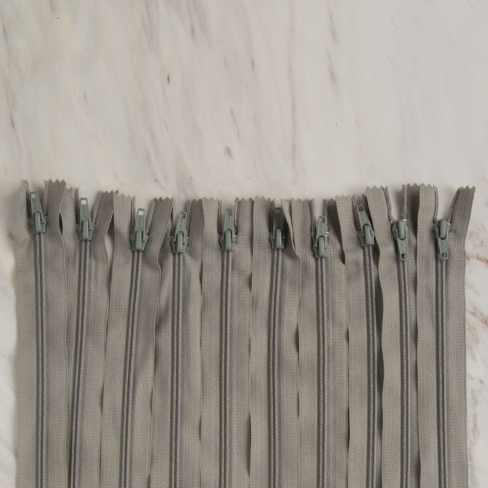 Loren 10 adet 35 Cm Açık Gri Dipli Naylon Fermuar