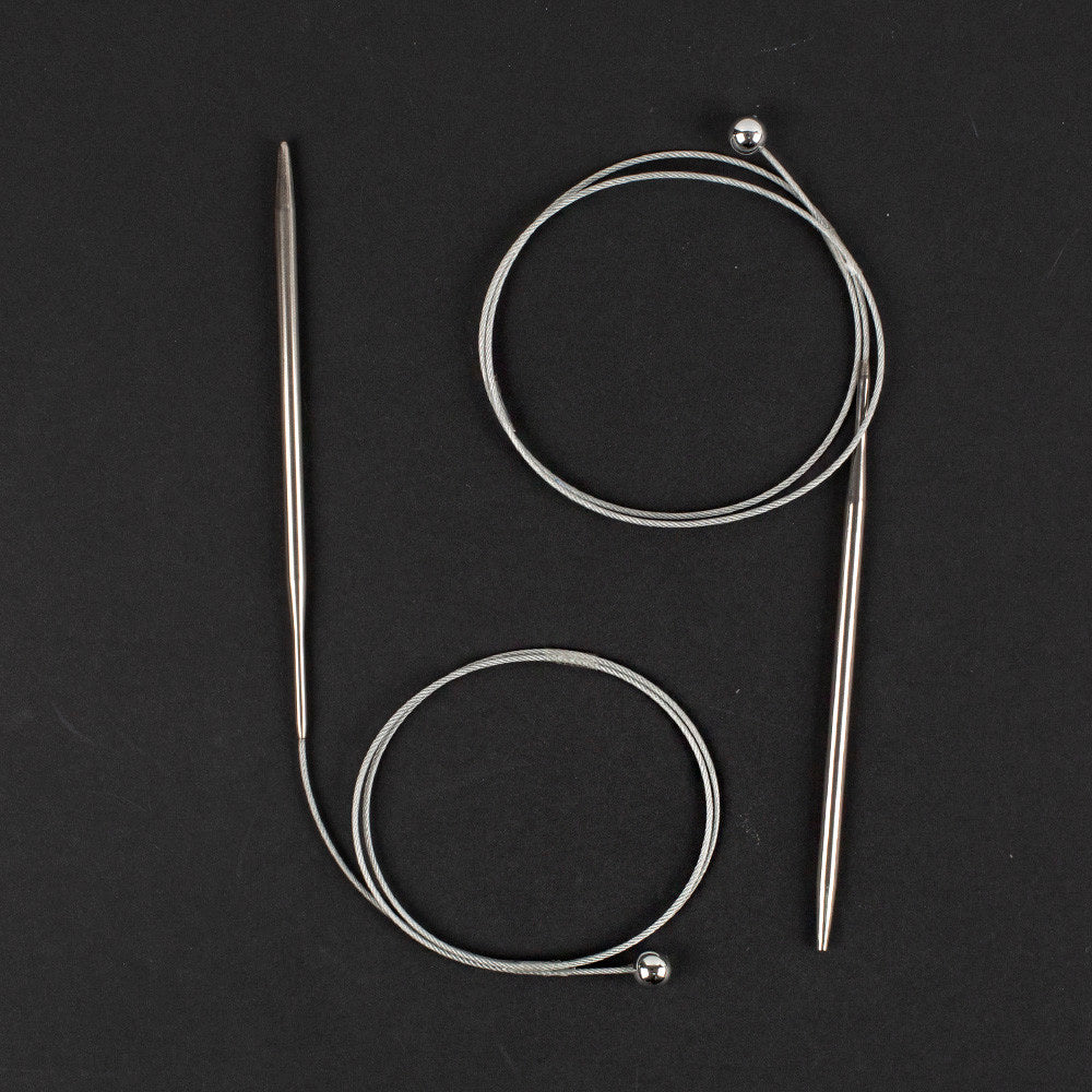 Kartopu 1 Çift Boncuklu Çelik Misinalı Örgü Şişi - 5 mm 60 cm