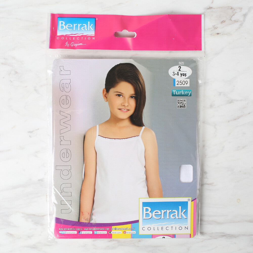 BERRAK 2509 KIZ KARIŞIK RİBANA FIRFIRLI İP ASKILI ATLET - BEYAZ 
