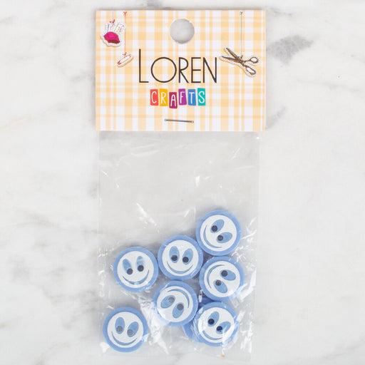 Loren Crafts 8'li Gülen Yüz Mavi Düğme - 0610
