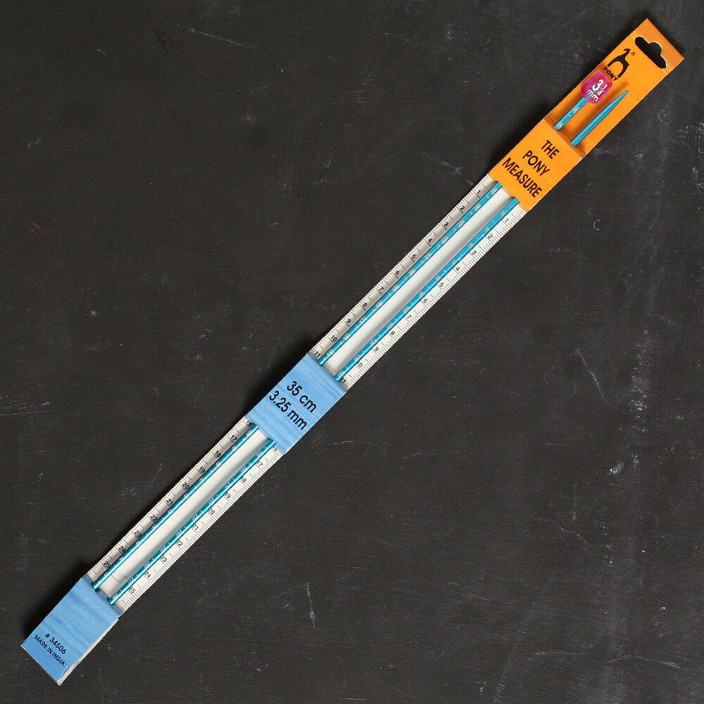 Pony Measure 3.25 mm 35 cm Açık Mavi Cetvelli Alüminyum Örgü Şişi - 34506
