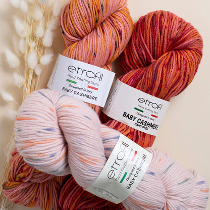 Etrofil Baby Cashmere Pembe - Gri Ebruli El Örgü İpliği - EL009