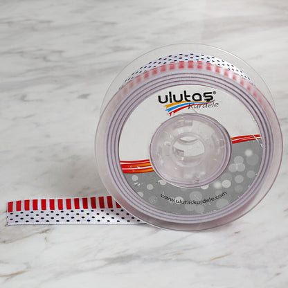 Ulutaş 2,5 cm 20 mt Baskılı Kırmızı-Mavi Saten Kurdele