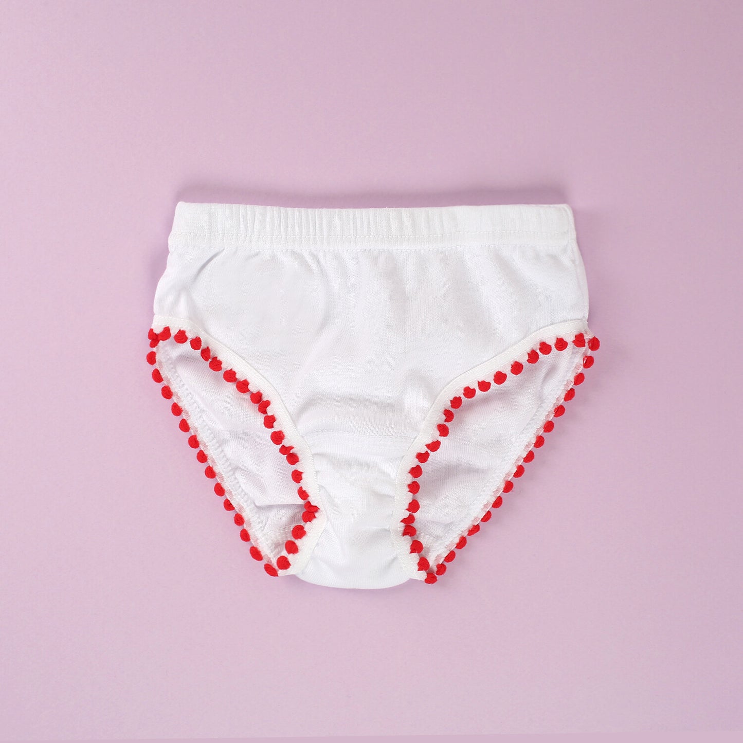 BERRAK 2552 KIZ RİBANA KIRMIZI PONPONLU KÜLOT - BEYAZ - 1-2 YAŞ