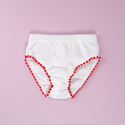 BERRAK 2552 KIZ RİBANA KIRMIZI PONPONLU KÜLOT - BEYAZ - 1-2 YAŞ