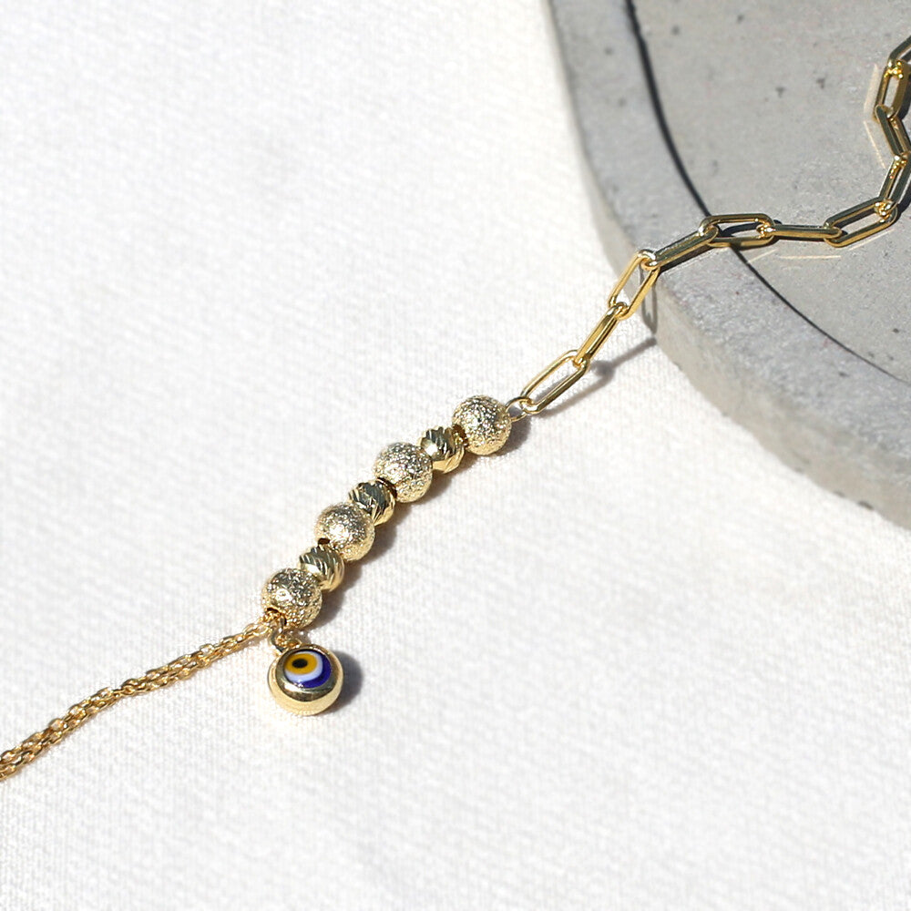 Clotho 925 Ayar Gümüş, Dorika Simli Ataçlı Model Altın Rengi Bileklik