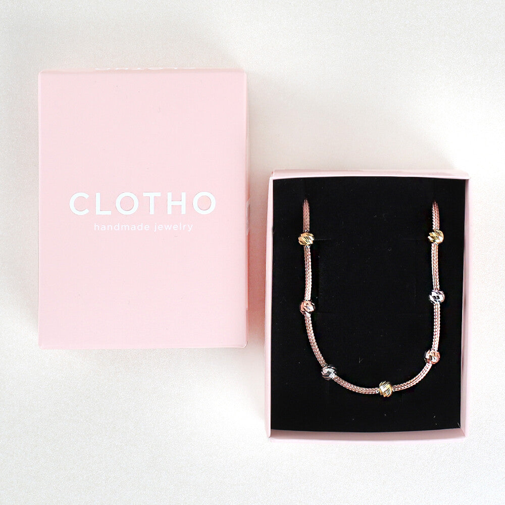 Clotho 925 Ayar Gümüş, Hasır Zincir Rose 3 Renkli Dorika Bileklik