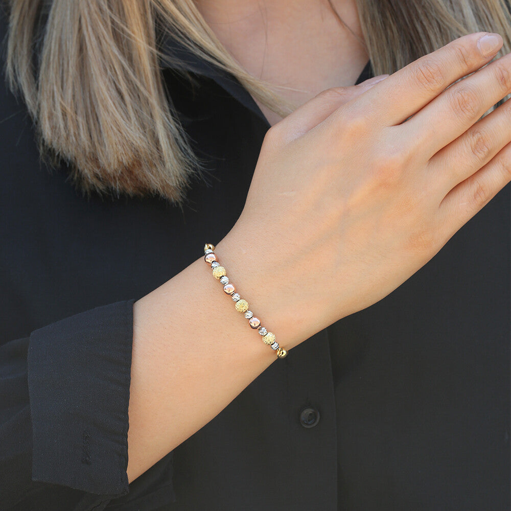 Clotho 925 Ayar Gümüş, Hasır Zincir, Dorika, Sim Top 3 Renkli Bileklik