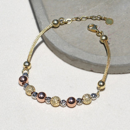 Clotho 925 Ayar Gümüş, Hasır Zincir, Dorika, Sim Top 3 Renkli Bileklik