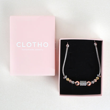 Clotho 925 Ayar Gümüş, Taşlı Dorika  3 Renk Bileklik