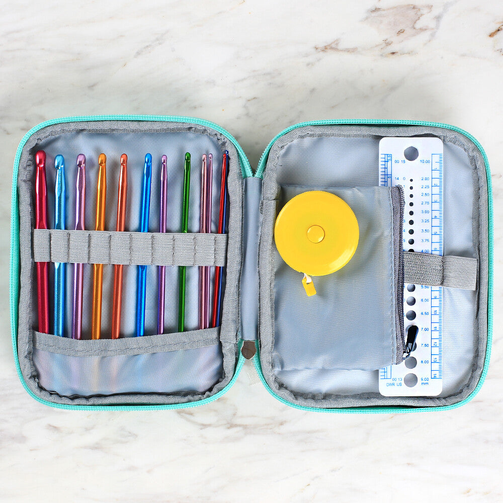 Loren Çantalı Tığ ve Örgü Aksesuarları Seti-Çiçek Desenli