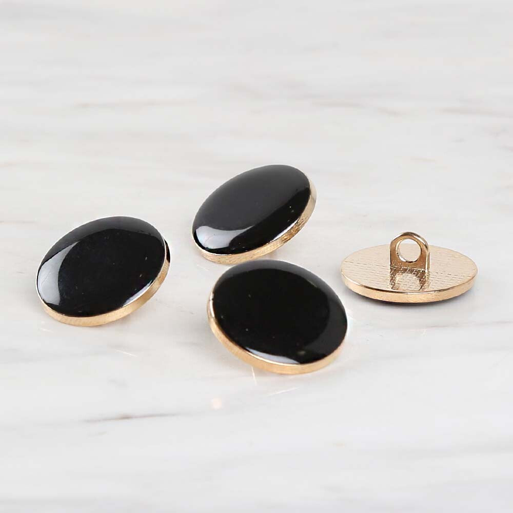 Loren Crafts 4'lü Altın Sarısı Metal Siyah Düğme - 1803