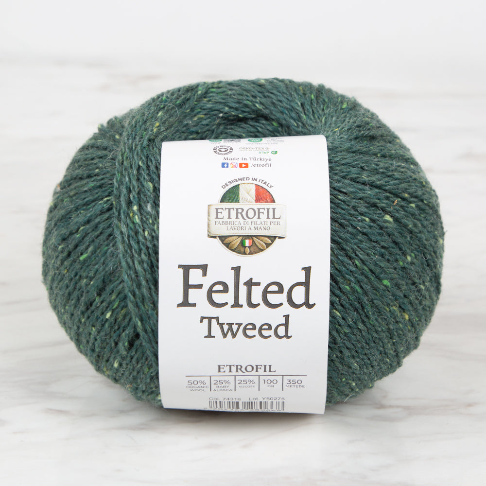 Etrofil Felted Tweed Yeşil El Örgü İpi - 74316