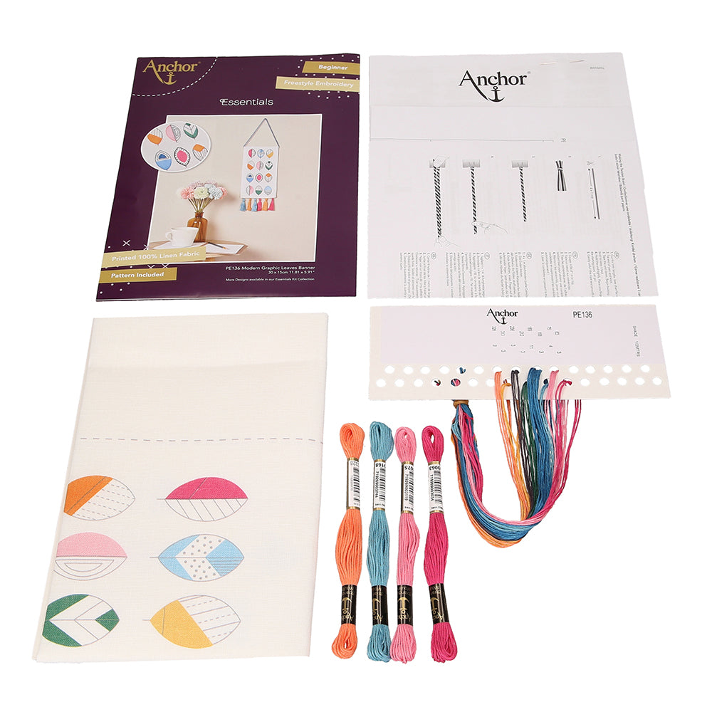 Anchor Duvar Dekoru Modern Graphic Leaves Banner Nakış Kiti - PE136