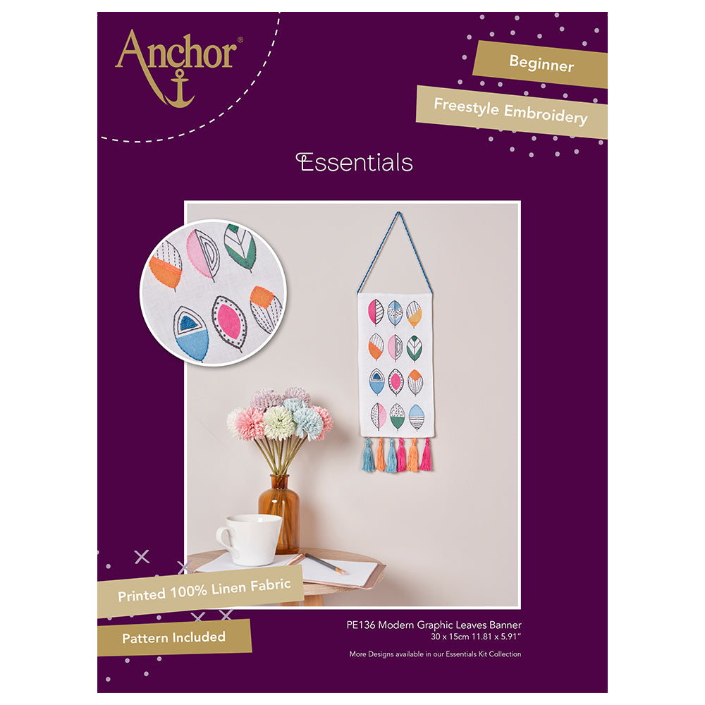 Anchor Duvar Dekoru Modern Graphic Leaves Banner Nakış Kiti - PE136