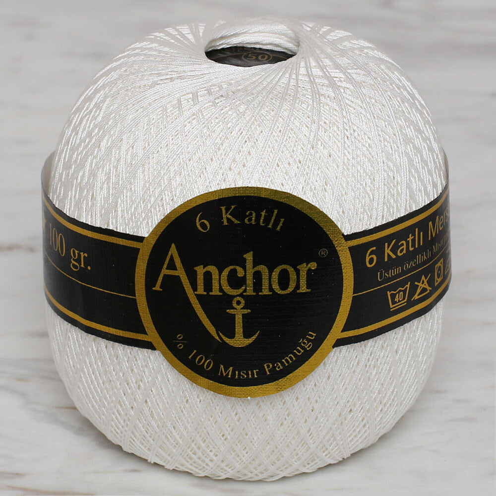 Anchor 6 Katlı No:50 100 gr Merserize Dantel İpliği - Beyaz 