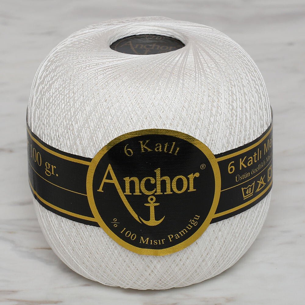 Anchor 6 Katlı No:70 100 gr Merserize Dantel İpliği - Beyaz 
