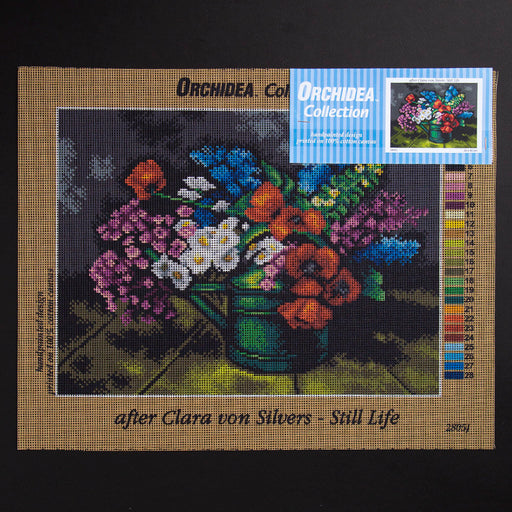 ORCHİDEA 30 x 40 cm Yeşil Sürahideki Renkli Çiçekler Baskılı Goblen 2805J 