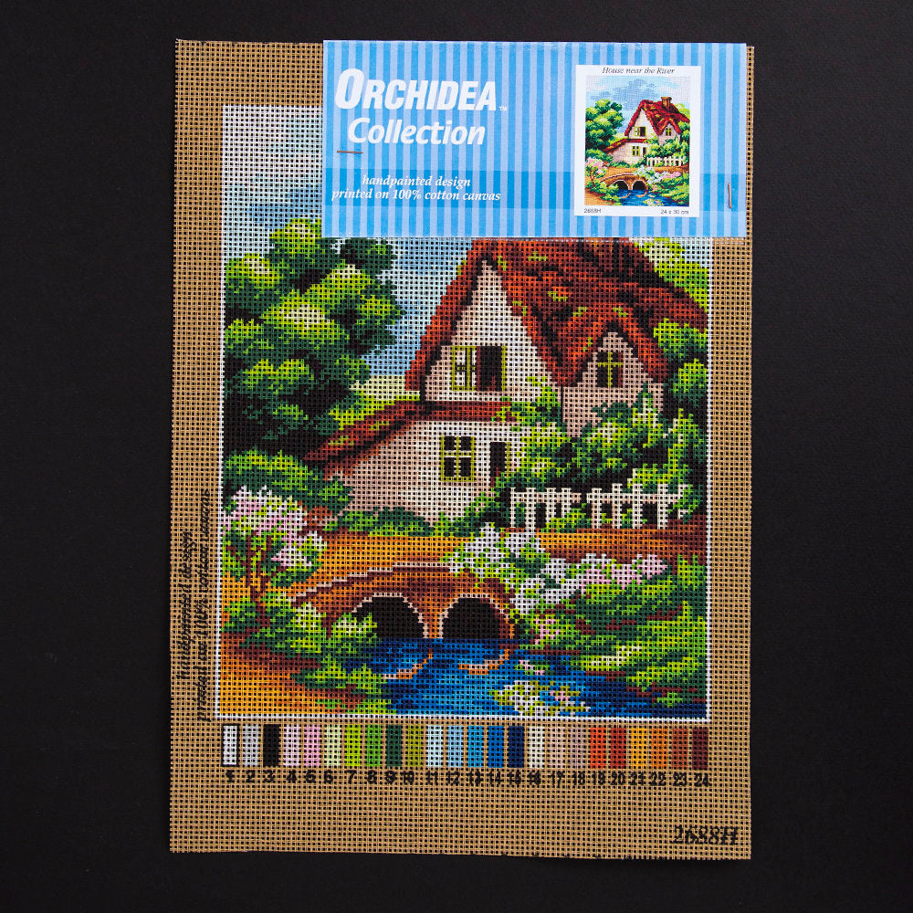 ORCHİDEA 24 x 30 cm Nehir Kenarındaki Ev Baskılı Goblen 2688H