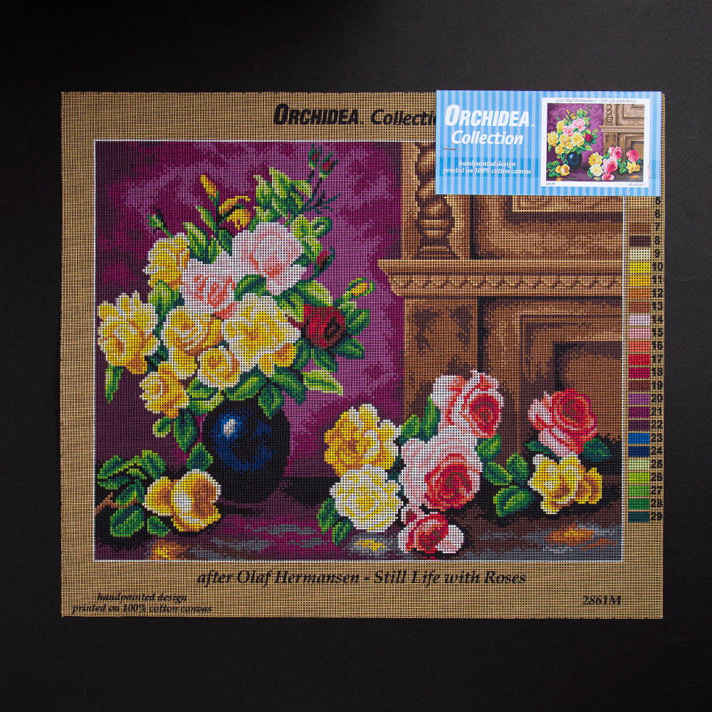 ORCHİDEA 40 x 50 cm  Sarı ve Pembe Güller Baskılı Goblen 2861M 