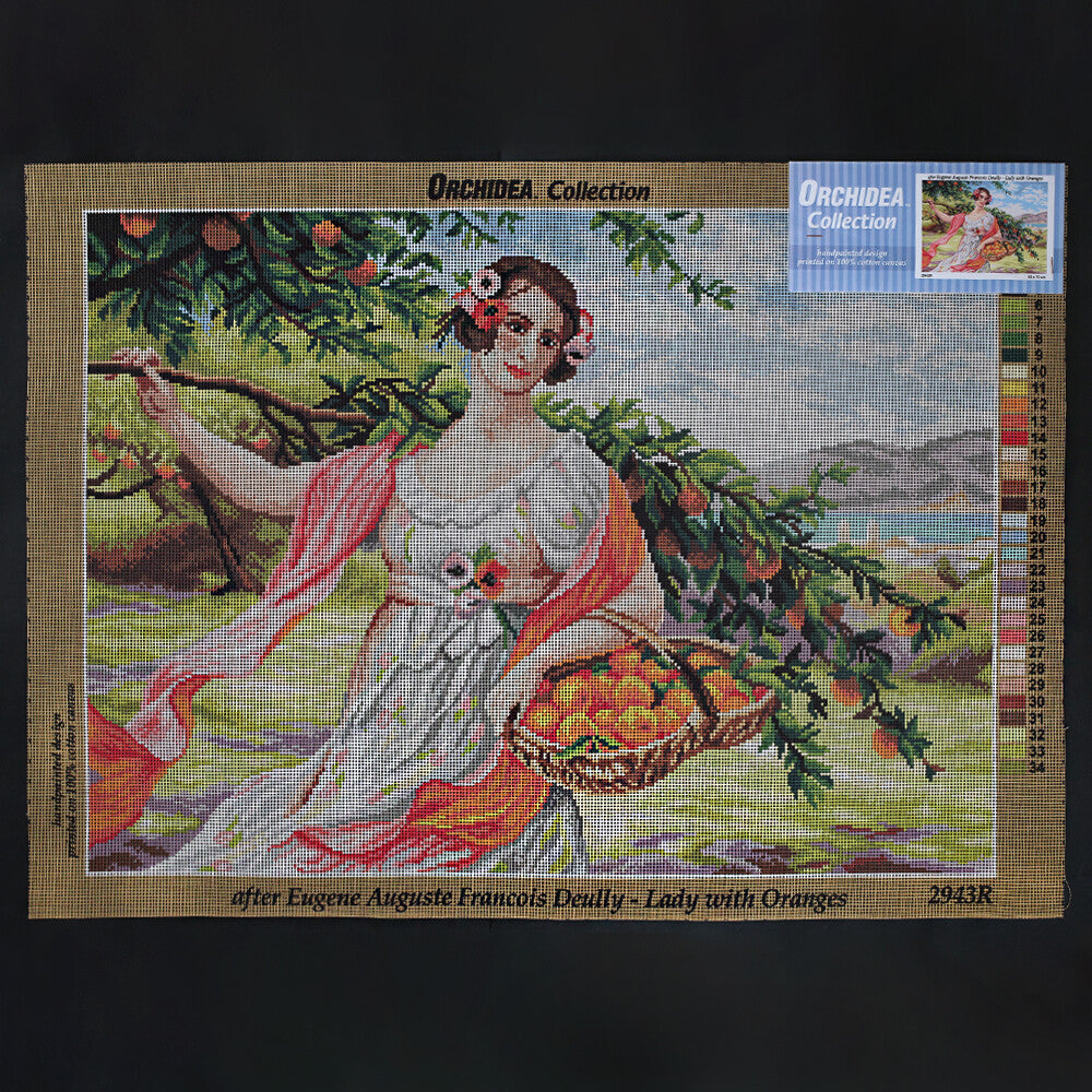 Orchidea 50x70 cm Eugene Auguste Francois Deully - Lady With Oranges Baskılı Goblen 2943R