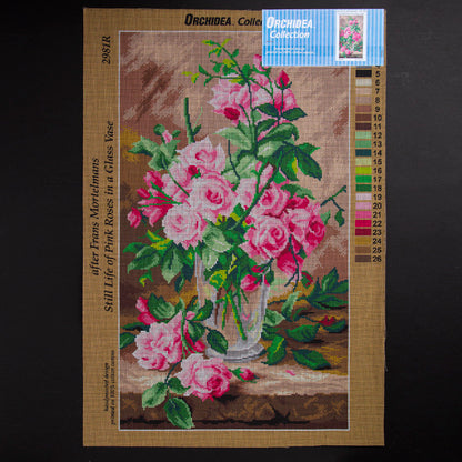 ORCHİDEA 40 x 70 cm Cam Vazodaki Pembe güller Baskılı Goblen 2981R