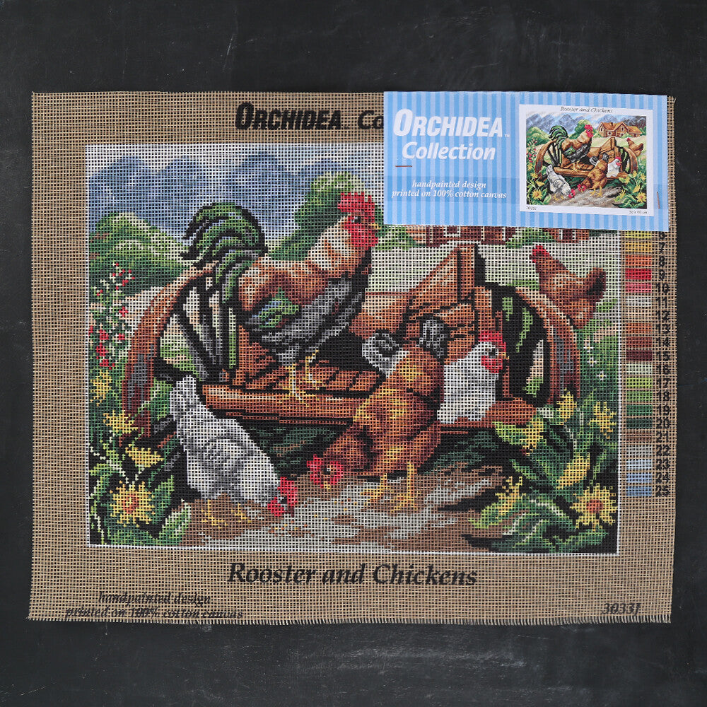 Orchidea 30x40 cm Rooster And Chickens Baskılı Goblen 3033J