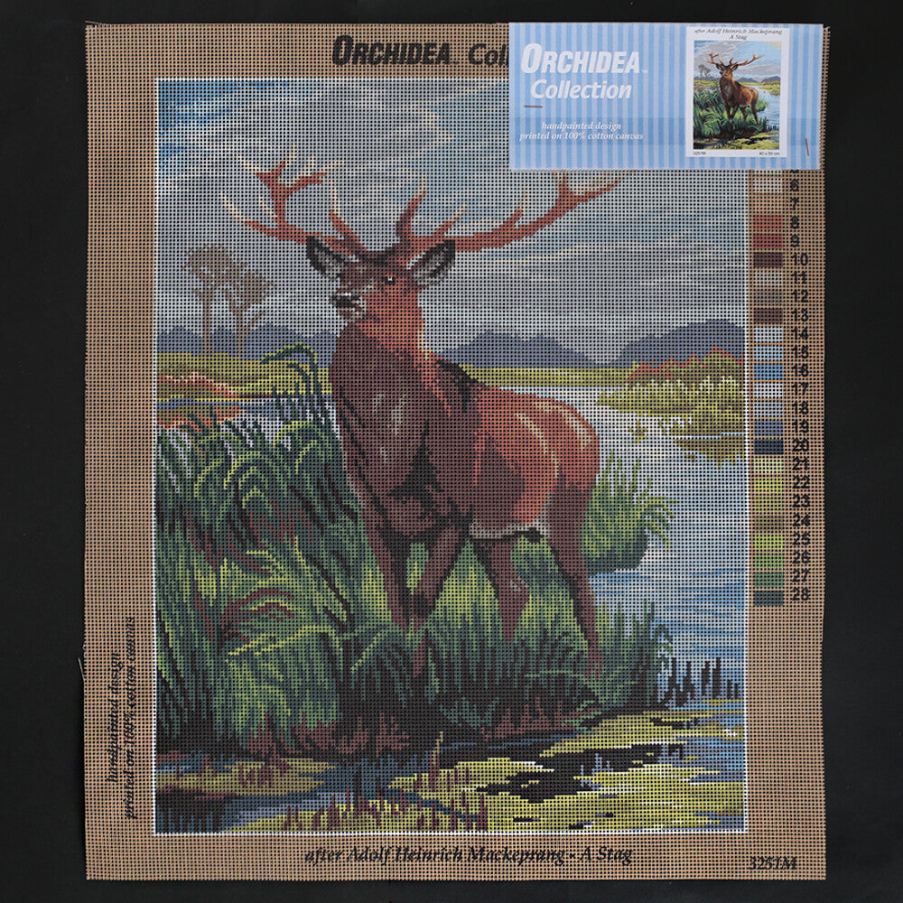 Orchidea 40x50 cm Adolf Heinrich Mackeprang A Stag Baskılı Goblen 3251M