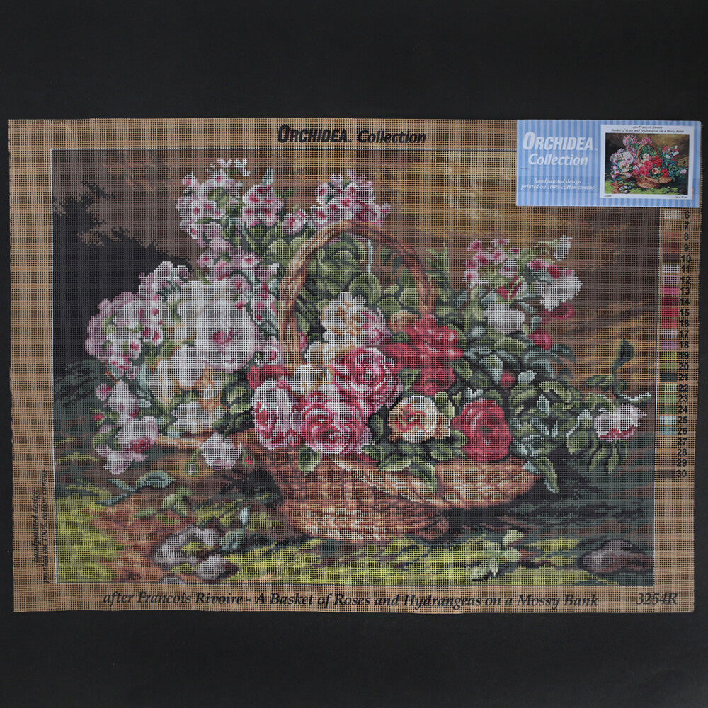 Orchidea 50x70 cm Francois Rivoire Basket Of Roses And Hydrangeas On A Mossy Bank Goblen 325