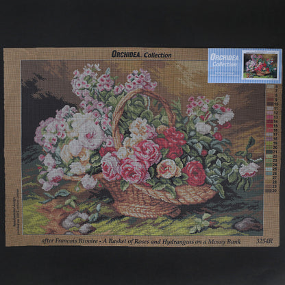 Orchidea 50x70 cm Francois Rivoire Basket Of Roses And Hydrangeas On A Mossy Bank Goblen 325