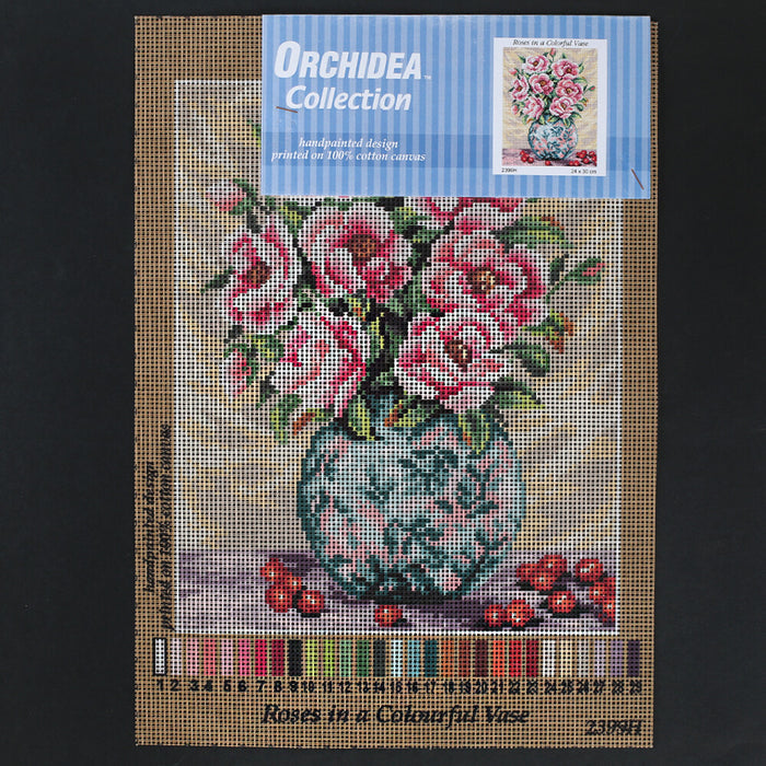 Orchidea 24x30 cm Roses İn A  Colorful Vase Baskılı Goblen 2399H