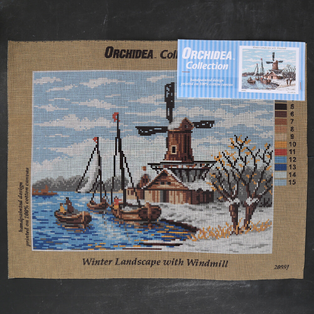 Orchidea 30x40 cm Winter Landscape With Windmill Baskılı Goblen 25059J