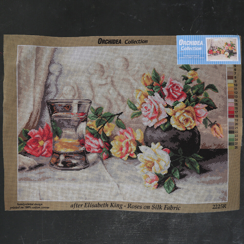 Orchidea 50x70 cm After Elizabeth King - Roses On Silk Fabric Baskılı Goblen 2225R