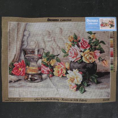 Orchidea 50x70 cm After Elizabeth King - Roses On Silk Fabric Baskılı Goblen 2225R