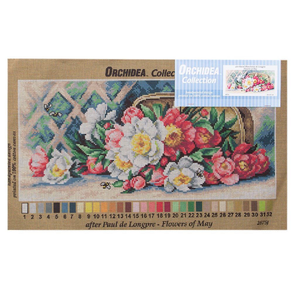 Orchidea 24x51cm Raoul Maucherat de Longpre Mayıs Çiçekleri Baskılı Goblen