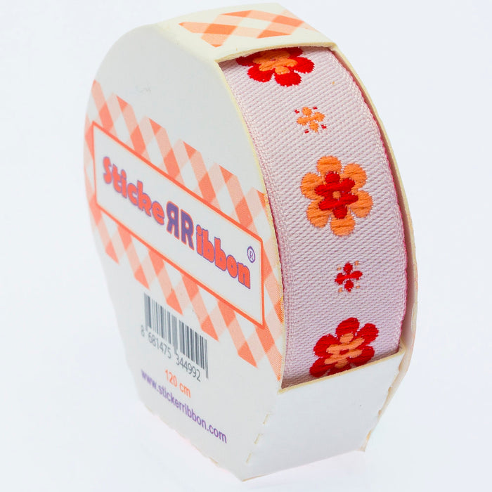 Sticker Ribbon Turuncu Çiçek Baskılı Yapışkan Kurdele - SR-1690-V2