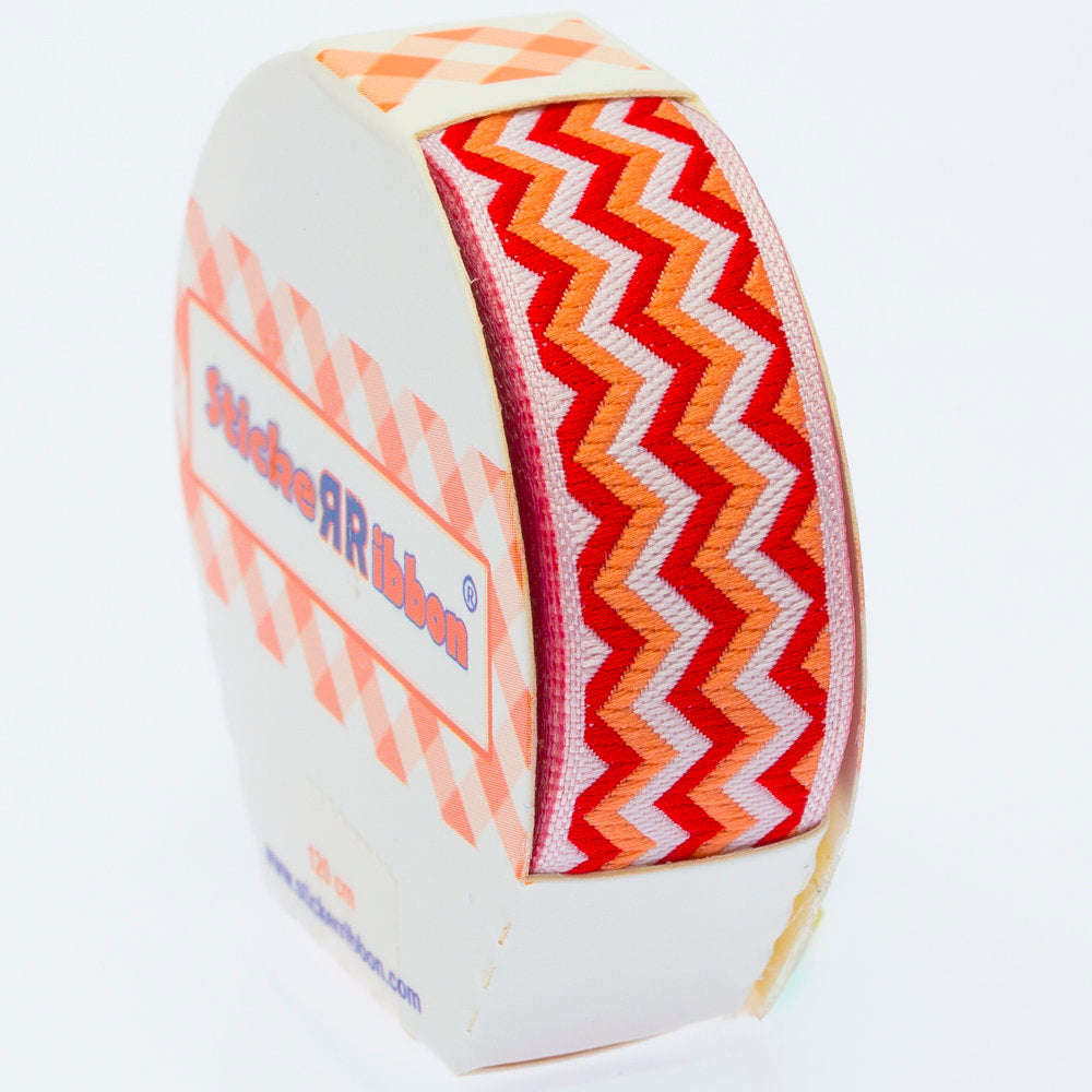 Sticker Ribbon Kırmızı Zigzag Baskılı Yapışkan Kurdele - SR-1689 - V2