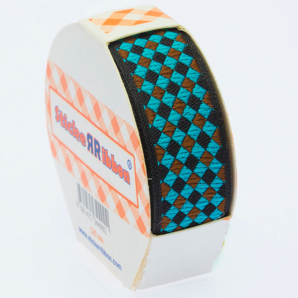 Sticker Ribbon Yeşil Kare Baskılı Yapışkan Kurdele - SR-1692-V4